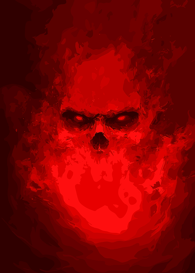 flaming red skull Digital Art