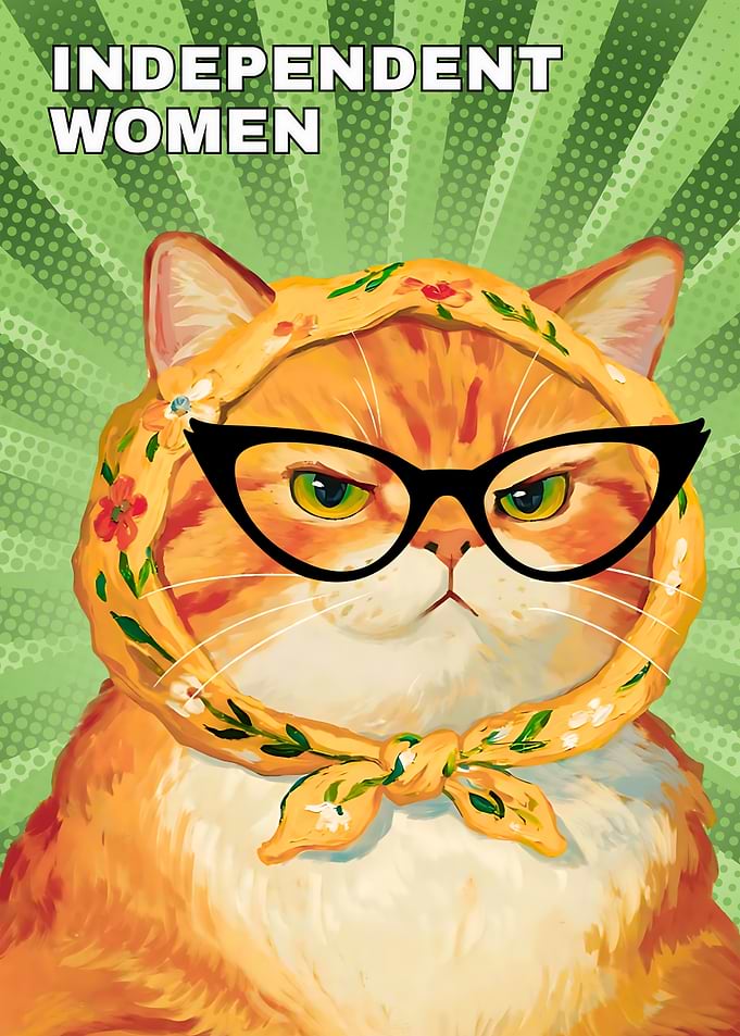 Independent Women Cat with Glasses
