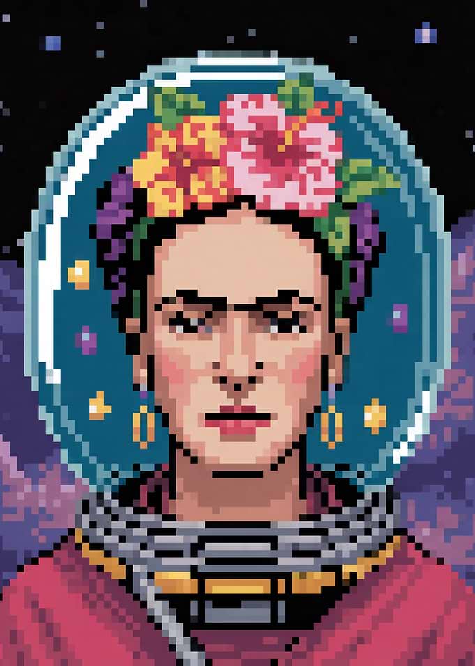 Frida Kahlo in Space Pixel Art