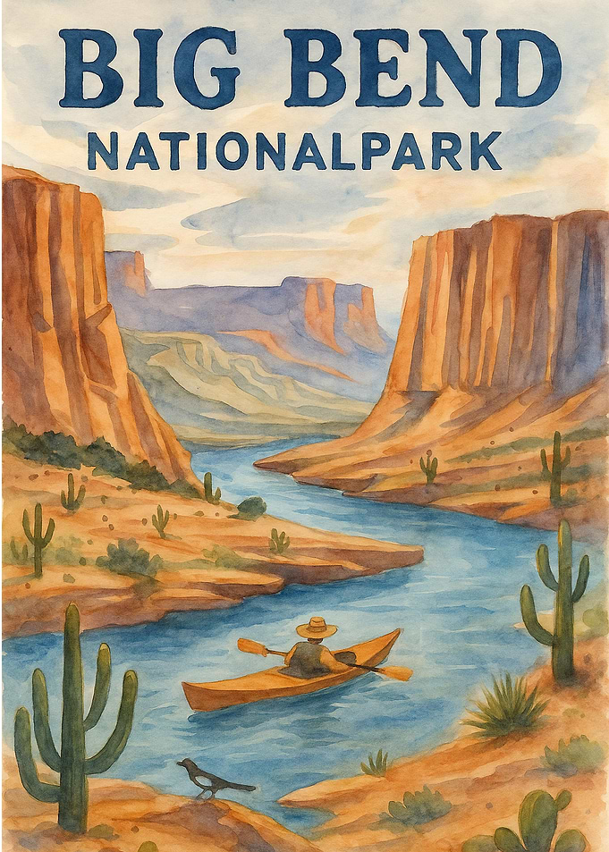 Big Bend National Park Watercolor Travel Poster