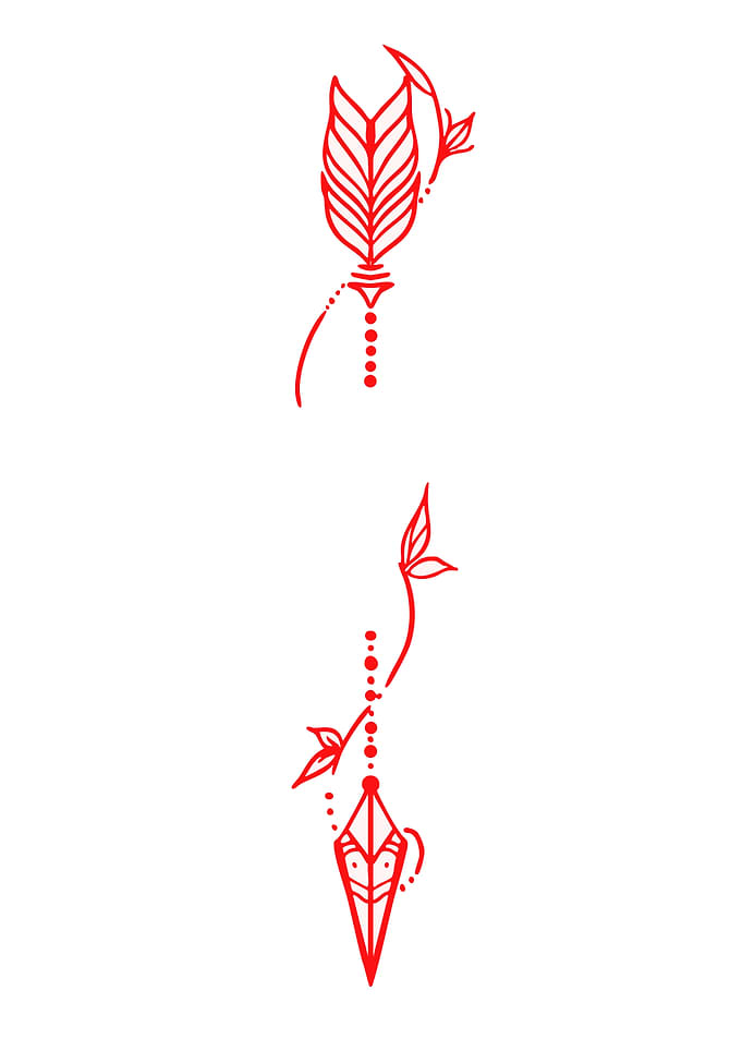 Red Feather and Gem Tattoo Design