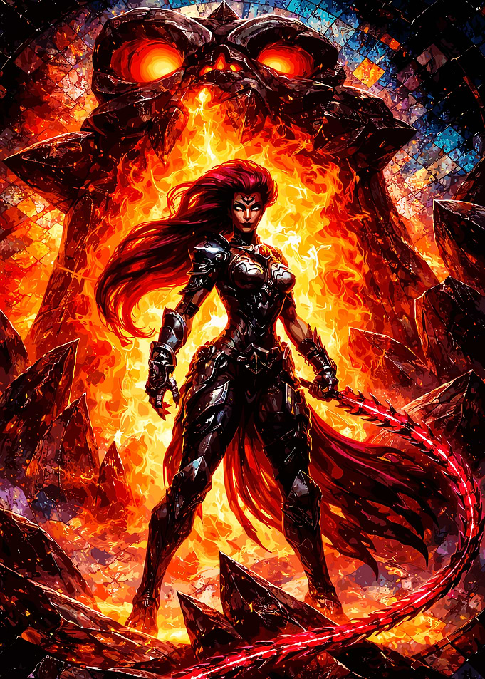 Fiery Warrior Woman with Whip