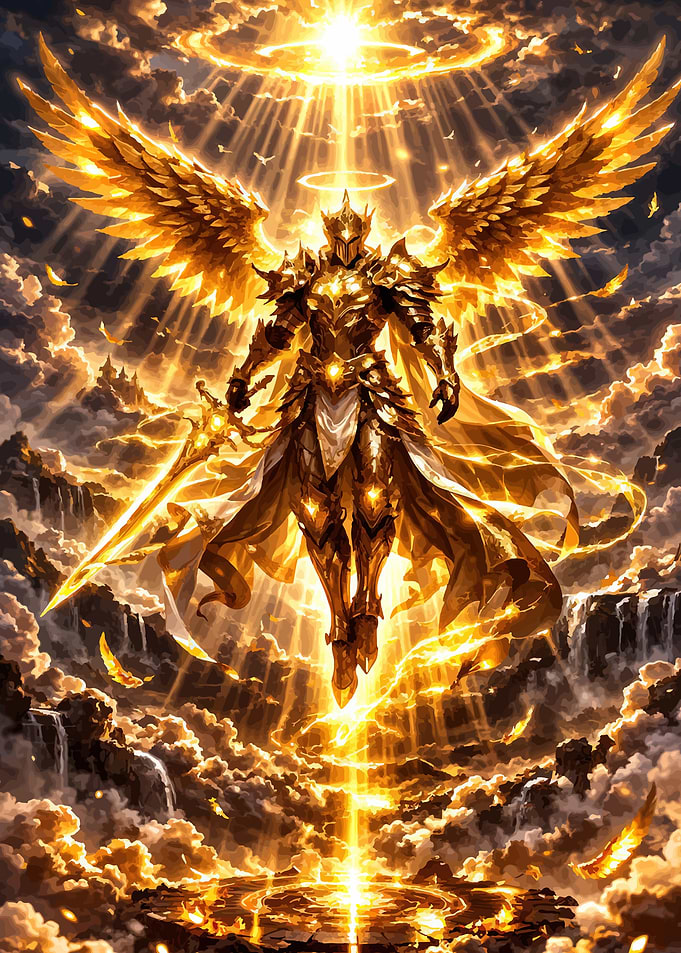 Golden Angel Warrior in Heavenly Light