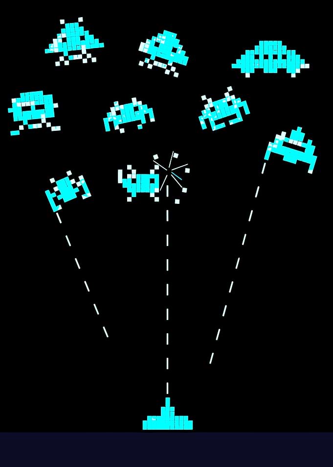 Space Invaders Retro Game Scene