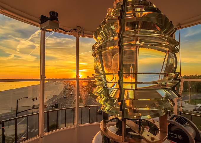 Biloxi Lighthouse Fresnel Lens at Sunset