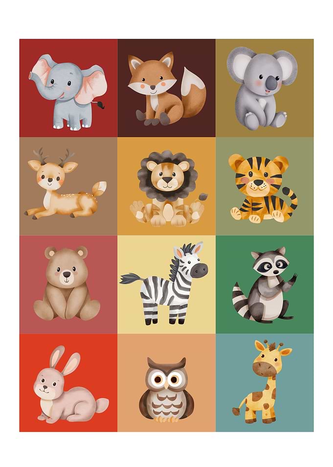 Cute Watercolor Zoo Animals Collection