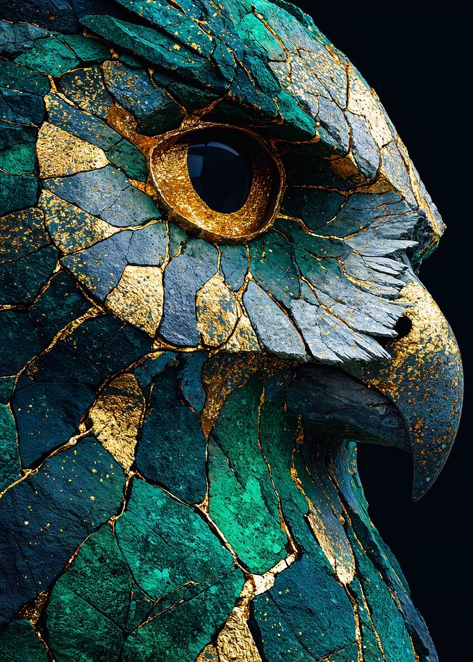 Emerald Green Gold Kintsugi Owl