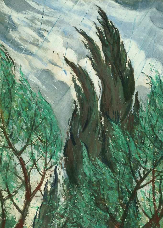 Stormy Weather with Cypress Trees