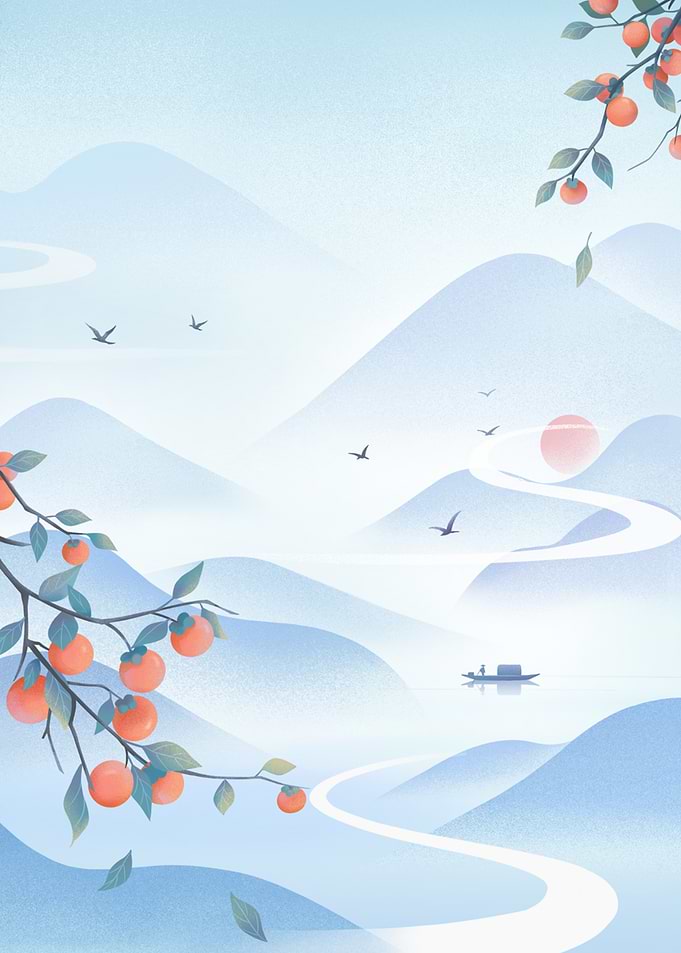 Serene Mountain Landscape with Persimmons
