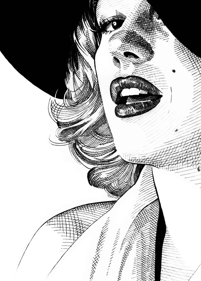 Monochrome Portrait of a Marilyn Monroe in a Hat