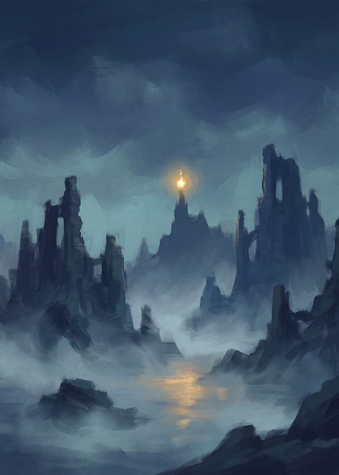 Mystical Ruined Landscape with Beacon