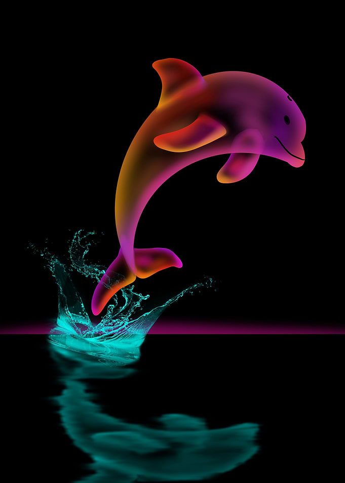 Neon Dolphin jumping out of water