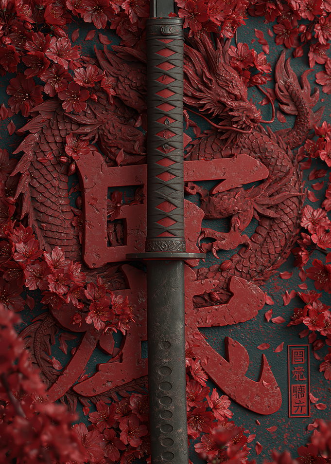Katana with Dragon and Cherry Blossoms