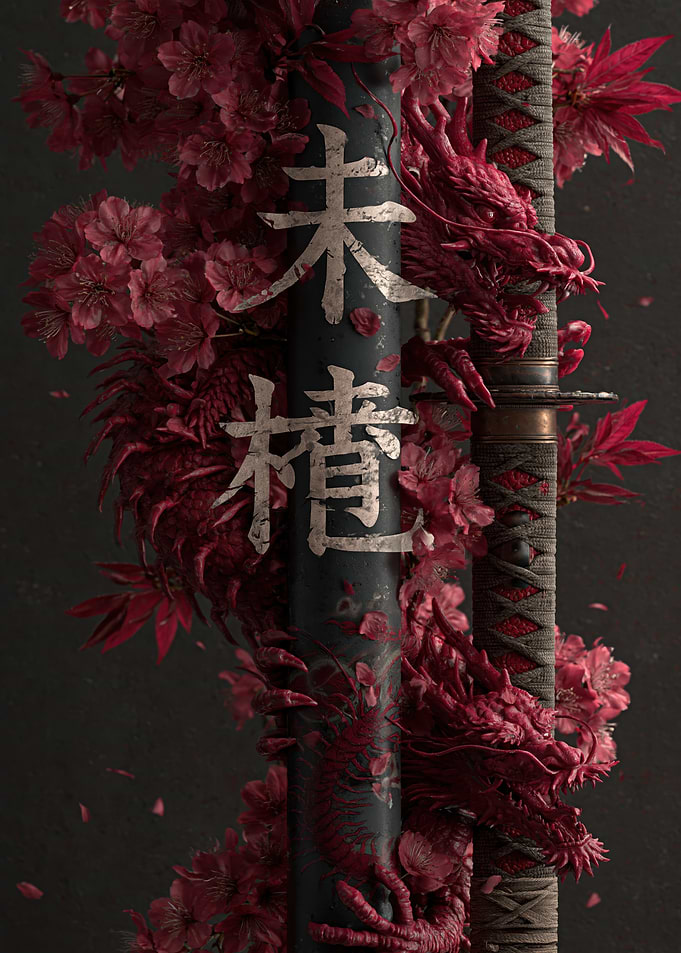 Dragon and Cherry Blossoms Katana