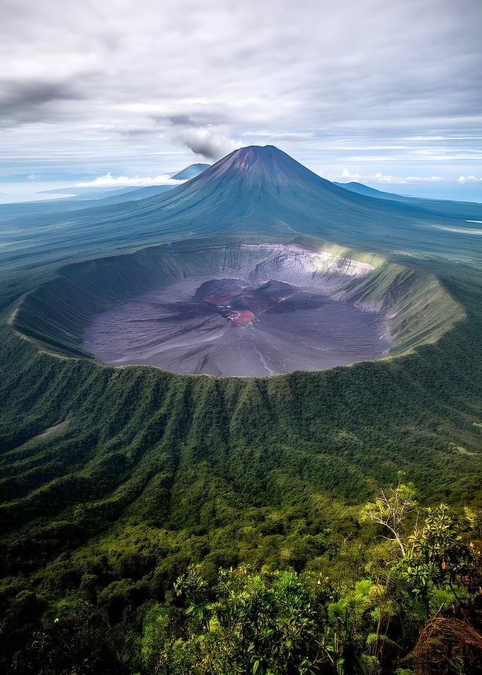 Volcanic Crater and Mountain Landscape