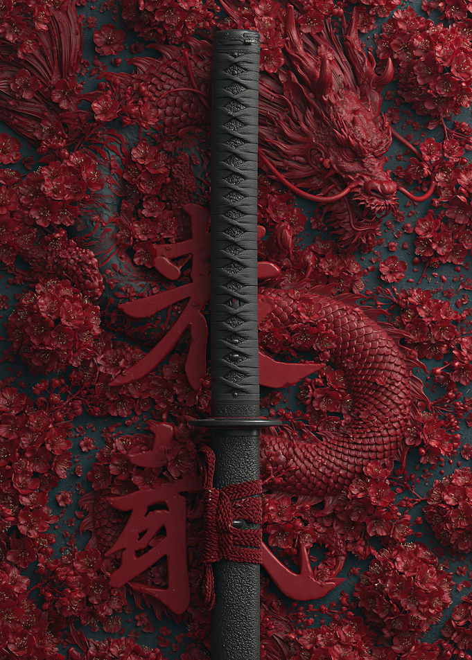 Katana with Dragon and Cherry Blossoms