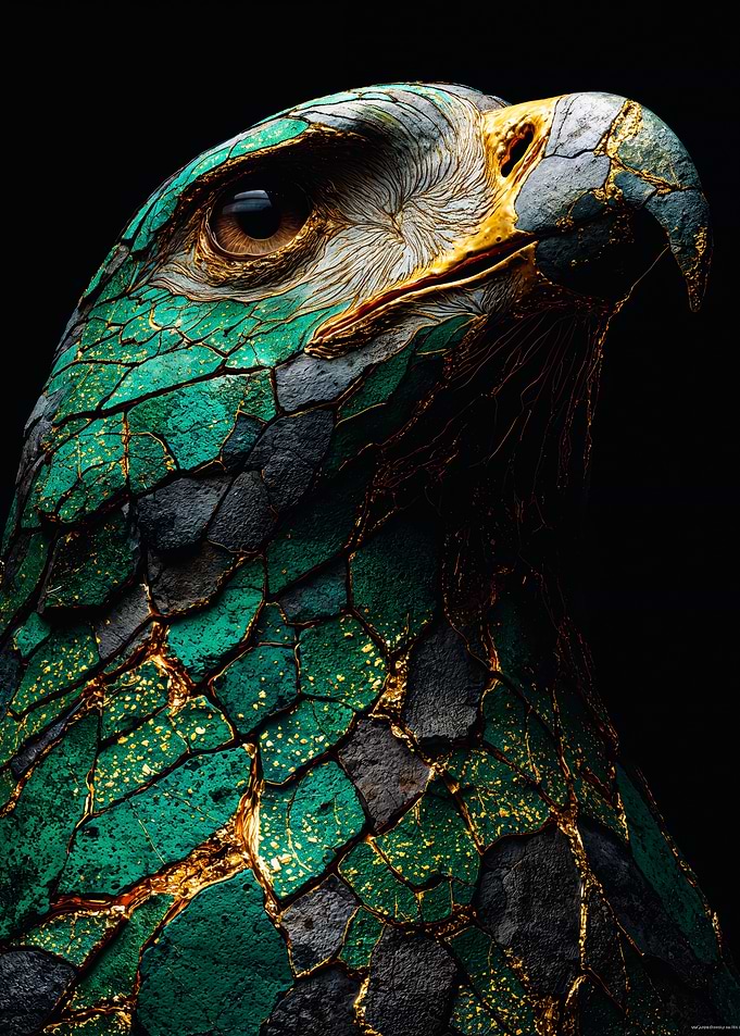 Eagle Head Emerald Kintsugi Portrait