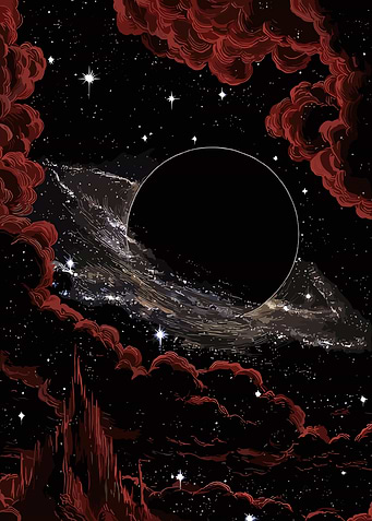 Cosmic Black Hole with Red Nebula