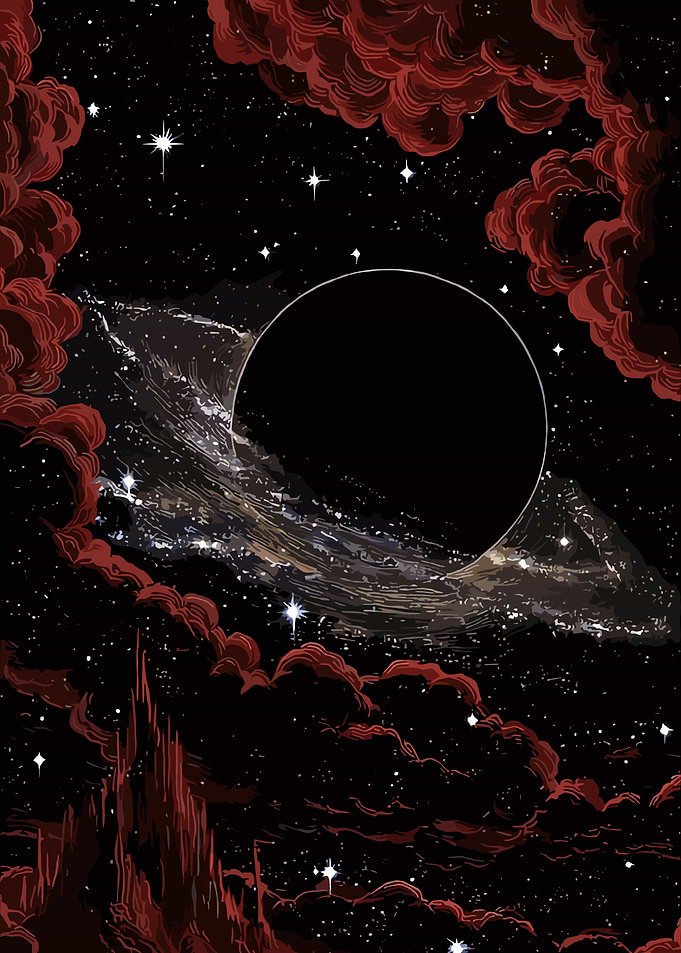 Cosmic Black Hole with Red Nebula