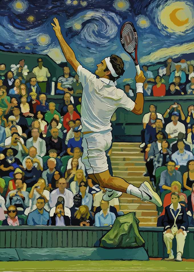 Tennis Player in Starry Night Sky