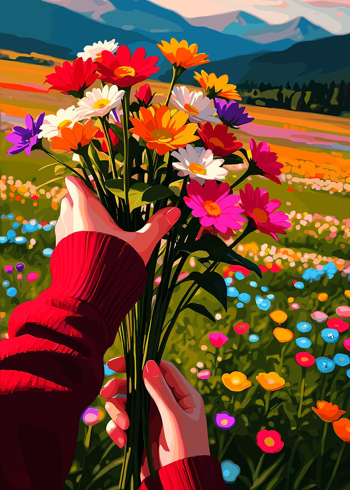 Hands holding a bouquet of wildflowers