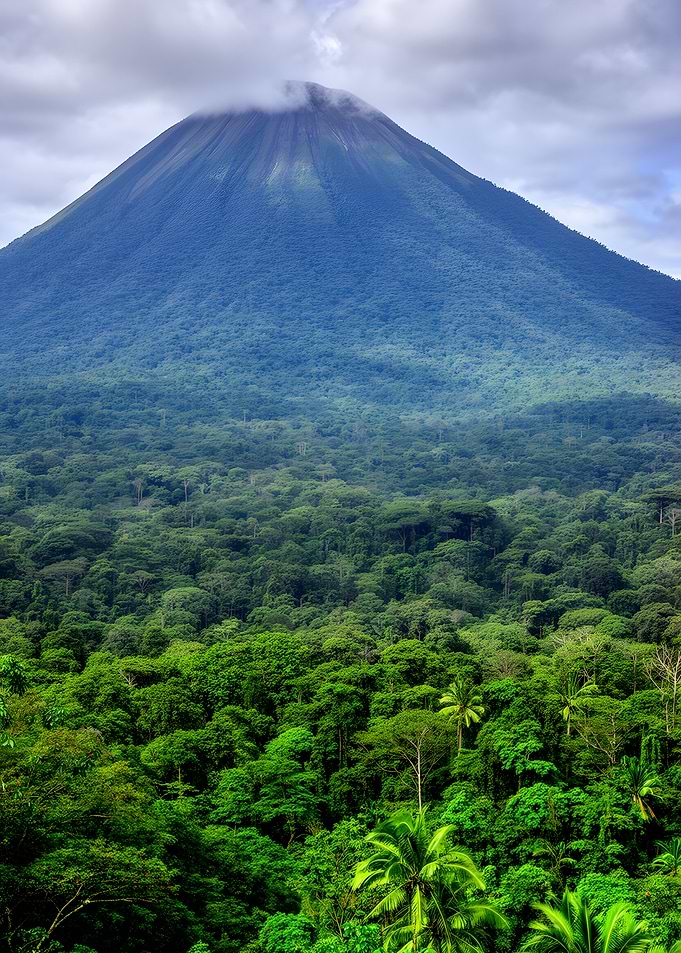 Volcano Overlooking Lush Rainforest