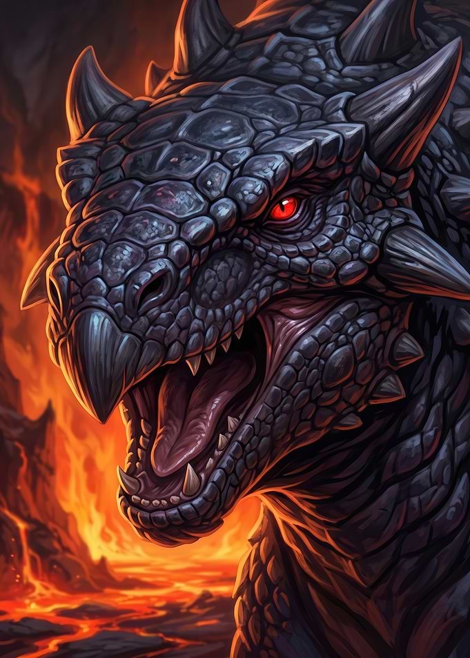 Fierce Dragon in Fiery Landscape