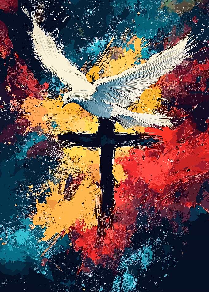 Dove and Cross Abstract Art