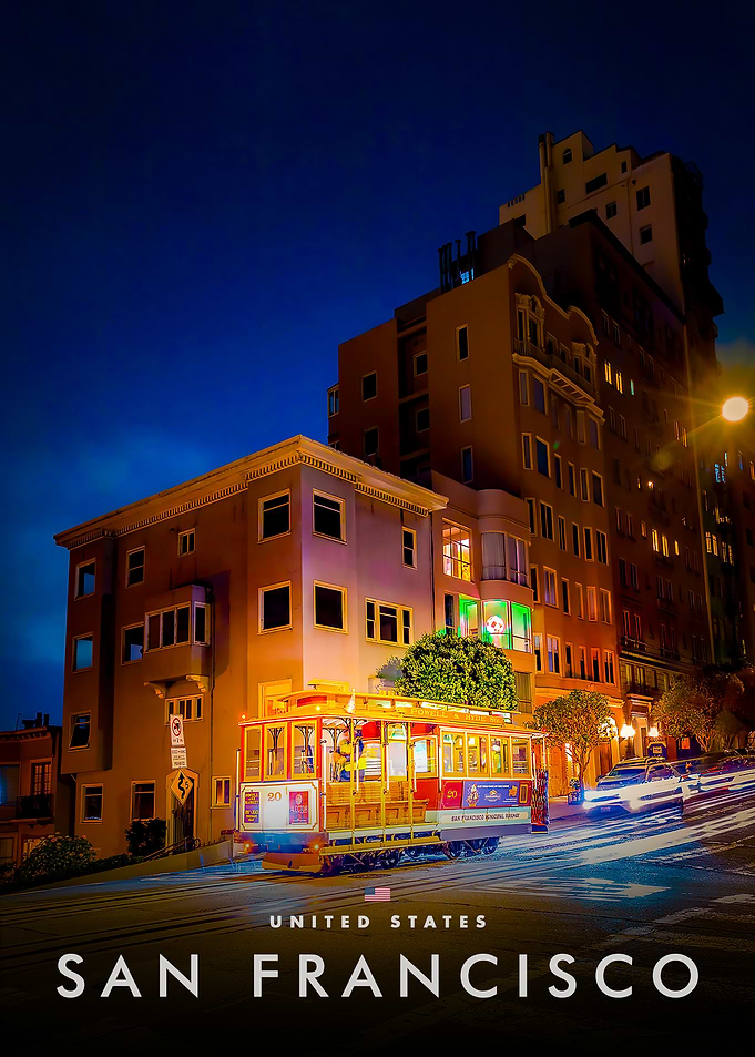 San Francisco Cable Car at Night