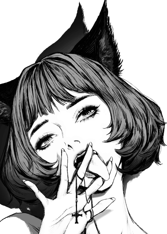 Gothic Girl with Cat Ears Manga Art