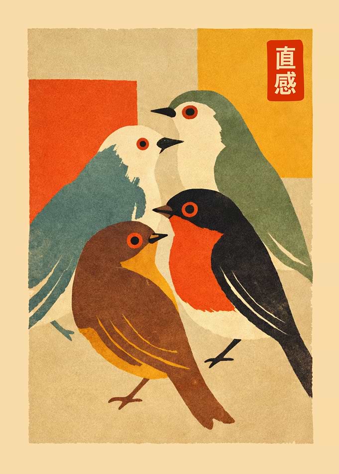Japanese Birds Retro Art Print
