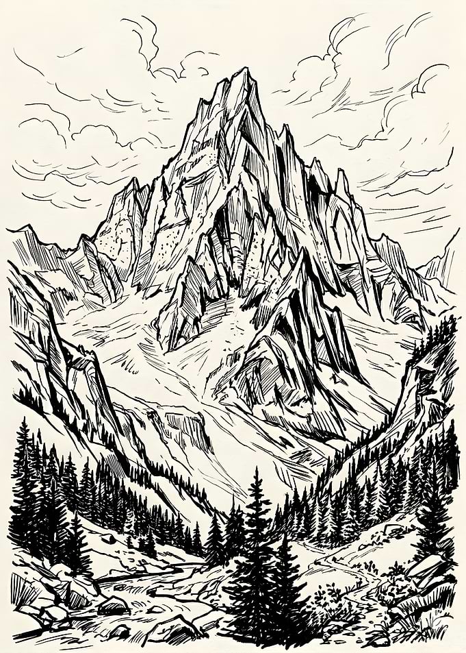 Majestic Mountain Landscape Sketch