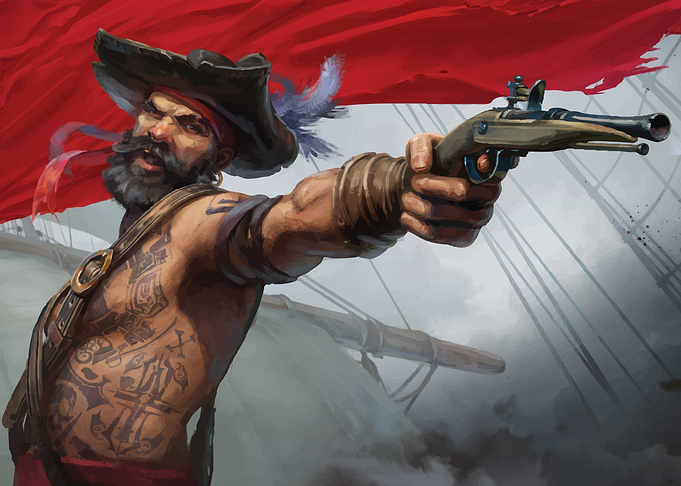 Pirate aiming a flintlock pistol