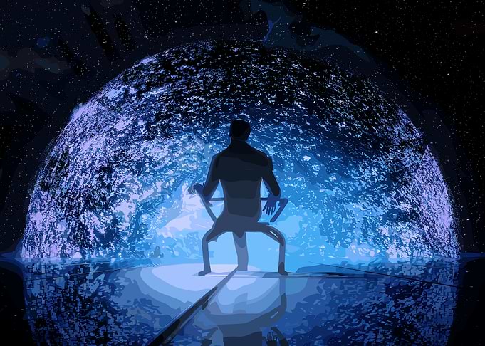Man in Chair Facing Cosmic Phenomenon