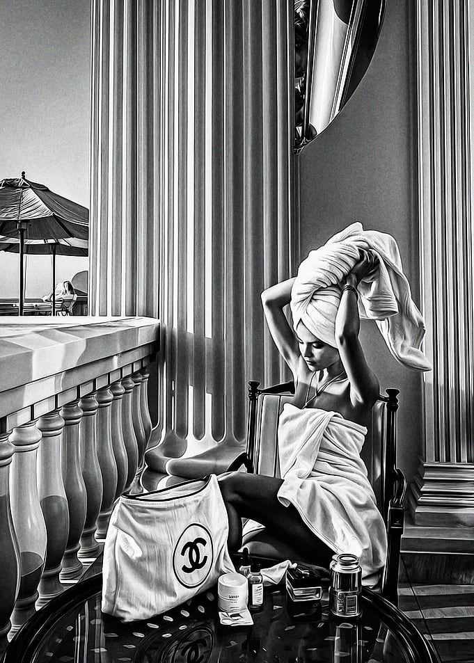 Chanel Bag and Woman in Towel