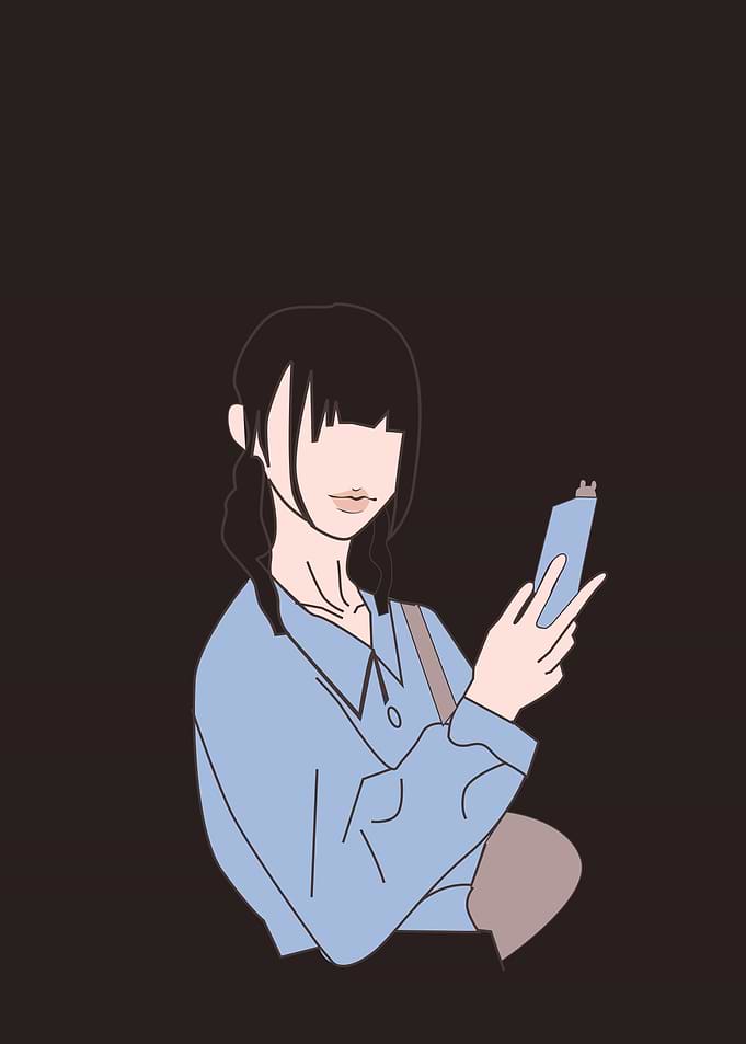 Anime Girl with Phone and Bag