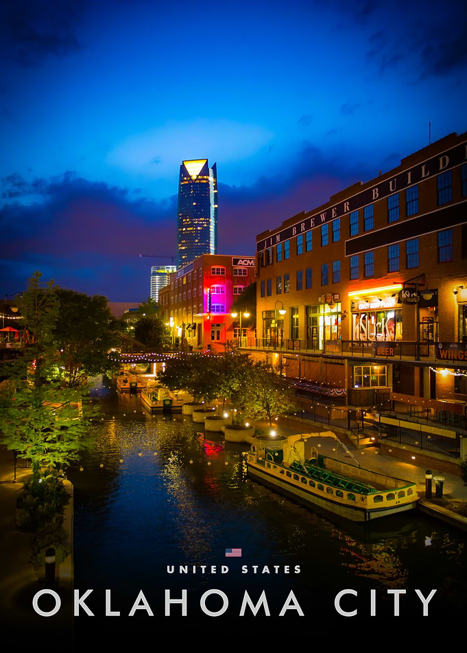 Oklahoma City Canal at Night