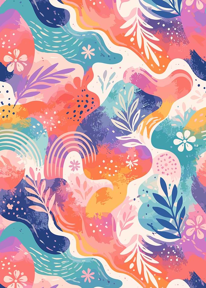 Abstract Colorful Pattern Poster, Modern Floral Wall Art, Vibrant Boho Print