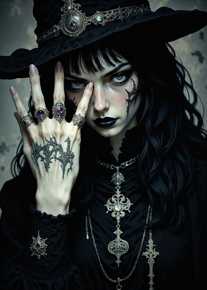 Gothic Witch with Ornate Jewelry