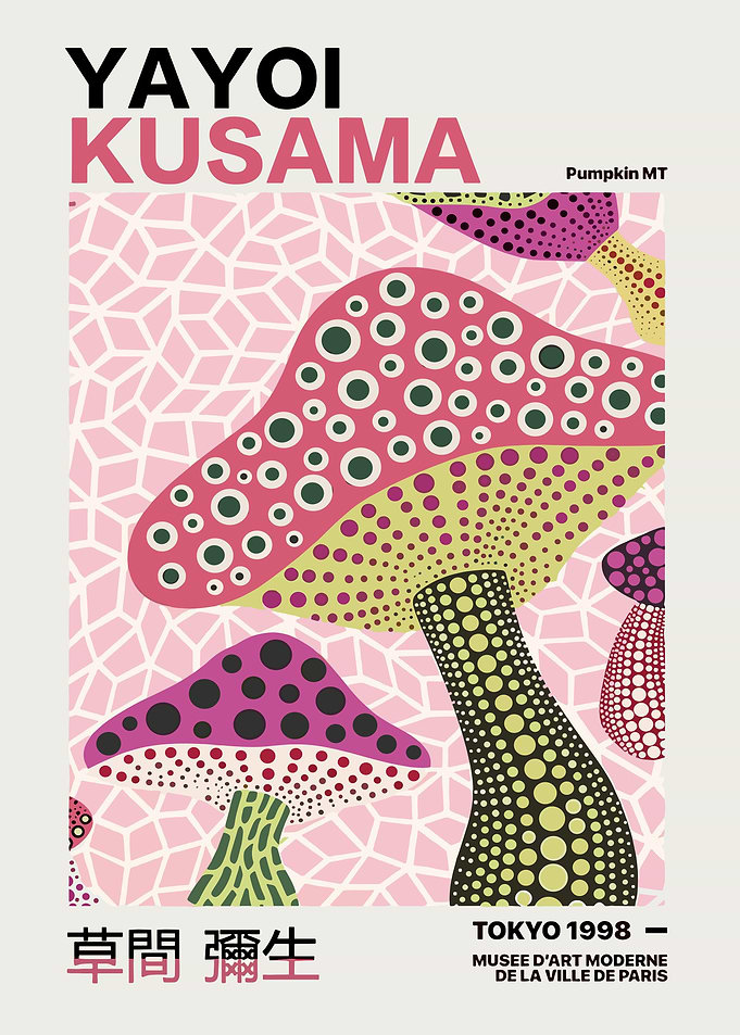 Yayoi Kusama Mushroom Art Poster