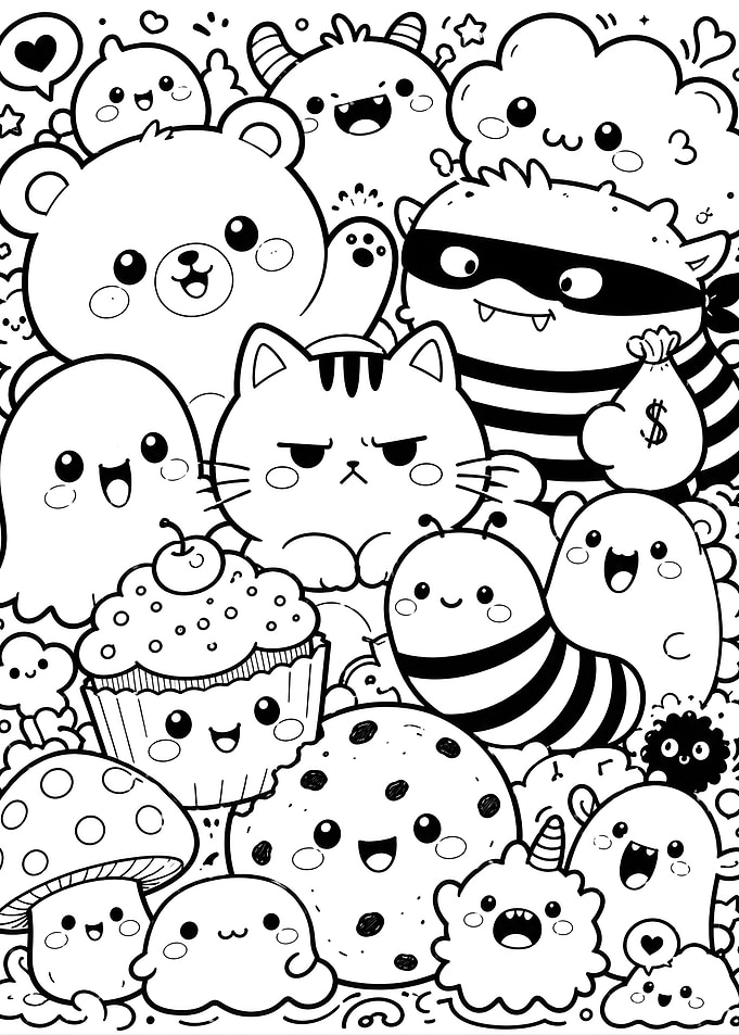 Cute Kawaii Monster Coloring Page