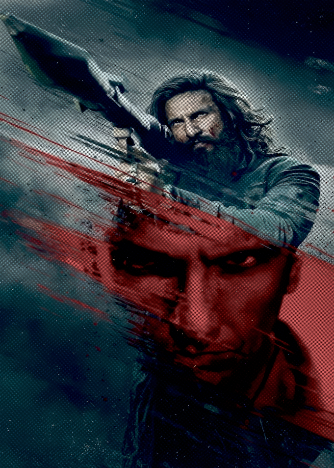 Warrior with Weapon and Red Splatter