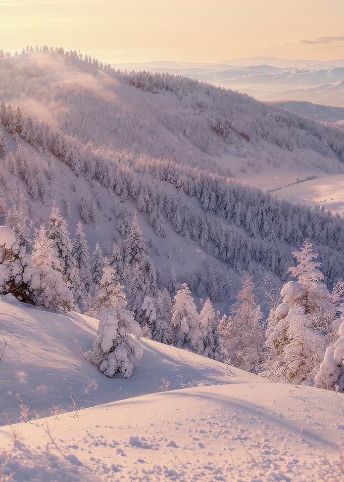 Snowy Mountain Landscape at Sunrise