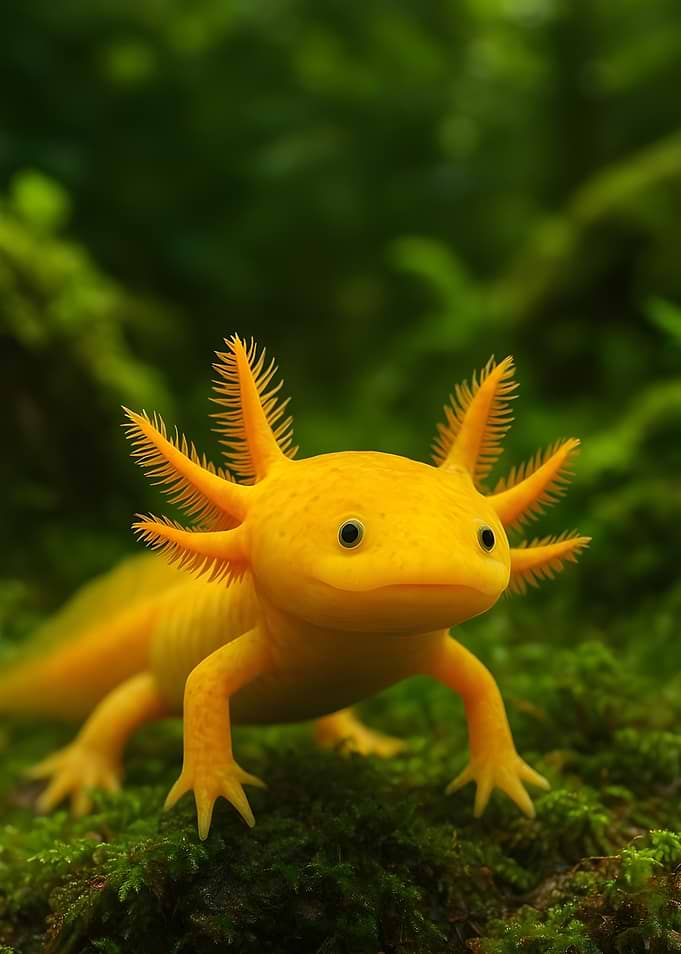 Golden Axolotl on Moss