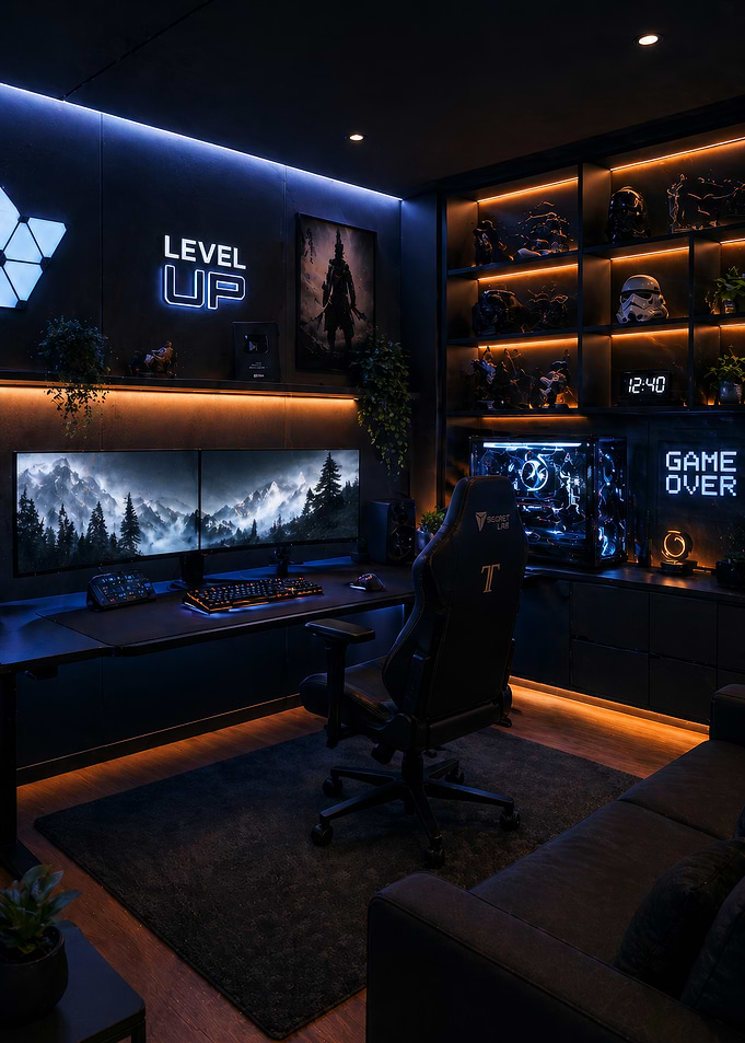 Modern Gamer's Den with Neon Lights