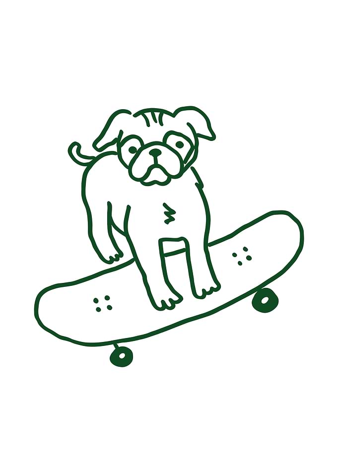 Funny Pug Wall Art – Skateboard Poster for Dog Lovers