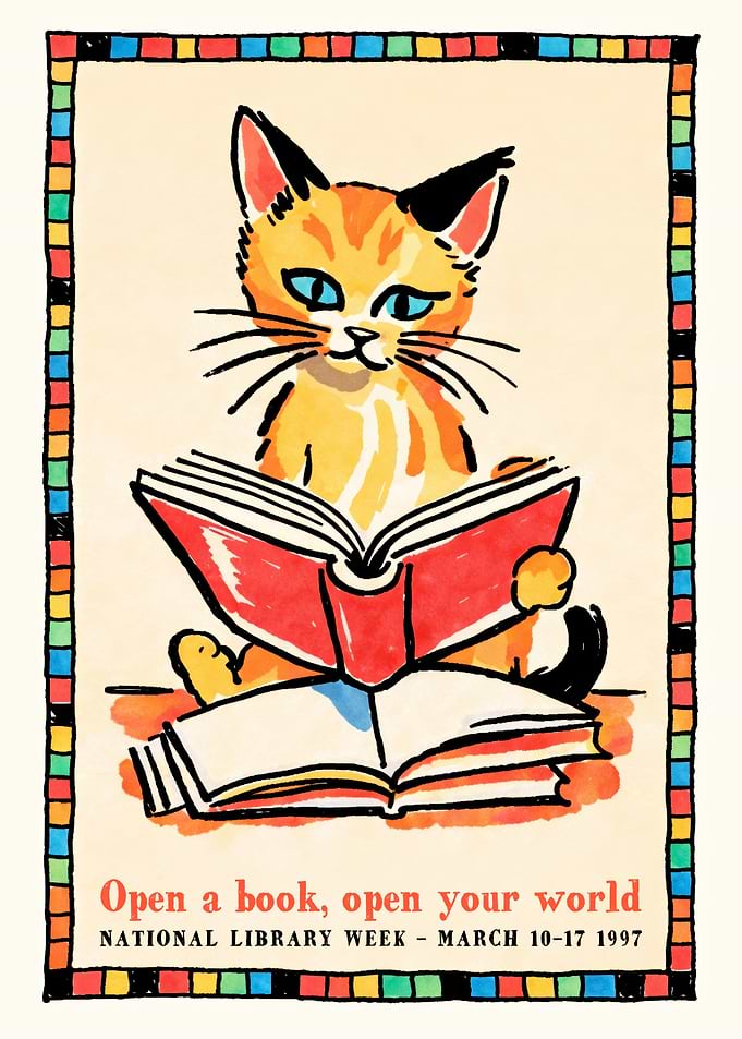 Cat Reading Books for Library Week