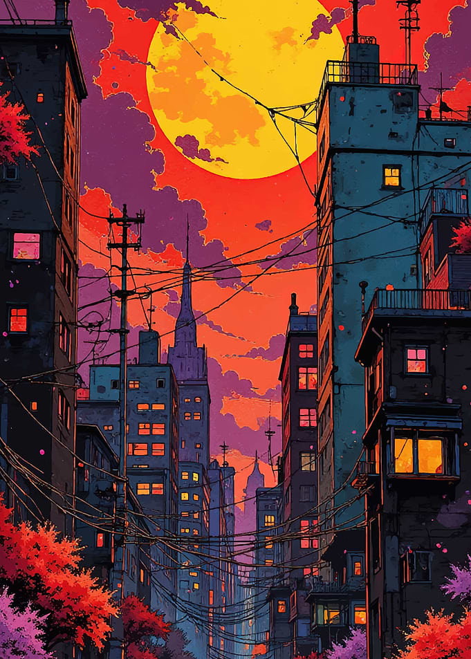Anime Cityscape at Sunset