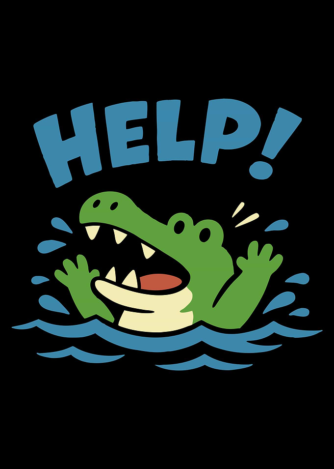 Cartoon Crocodile Seeking Help