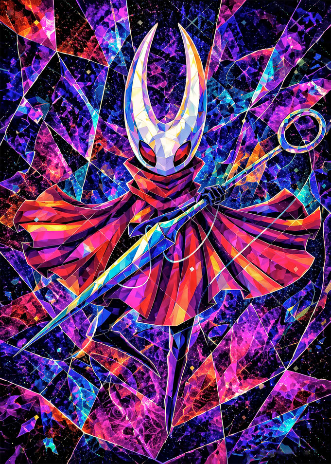 Hornet from Hollow Knight in Stained Glass Style